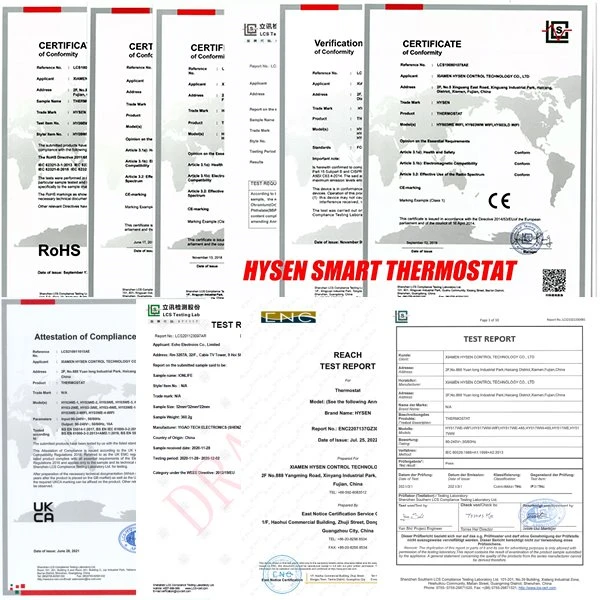 certification of electric thermostat HY312